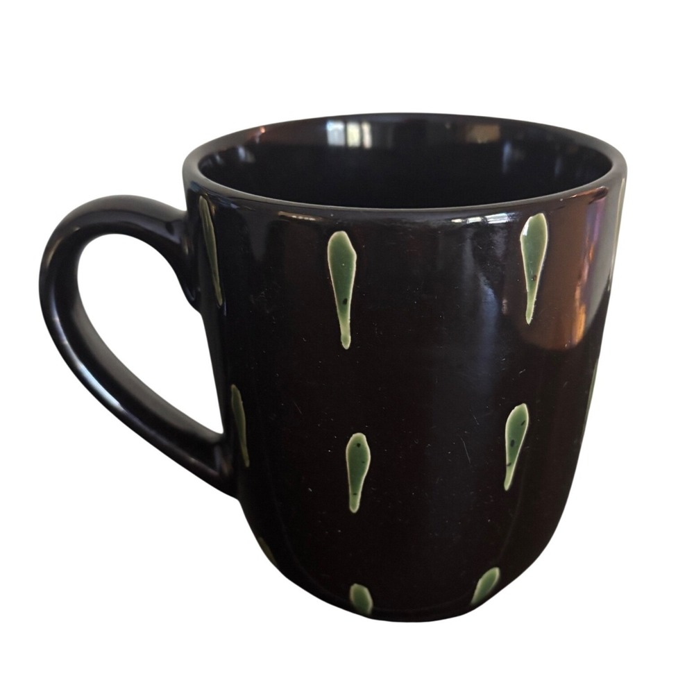 Gibson Home | Allegory Black | Ceramic Coffee Mug | Green Teardrop Pattern